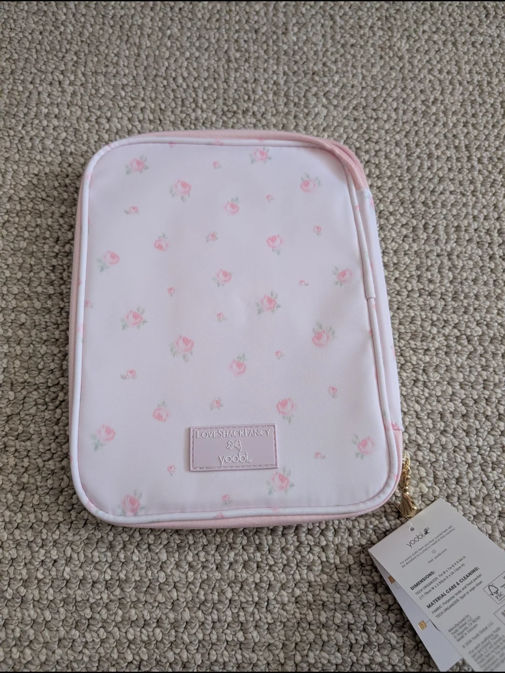 LoveShackFancy X Yoobi Pink Floral Tech Organizer Case Floral Pink NWT